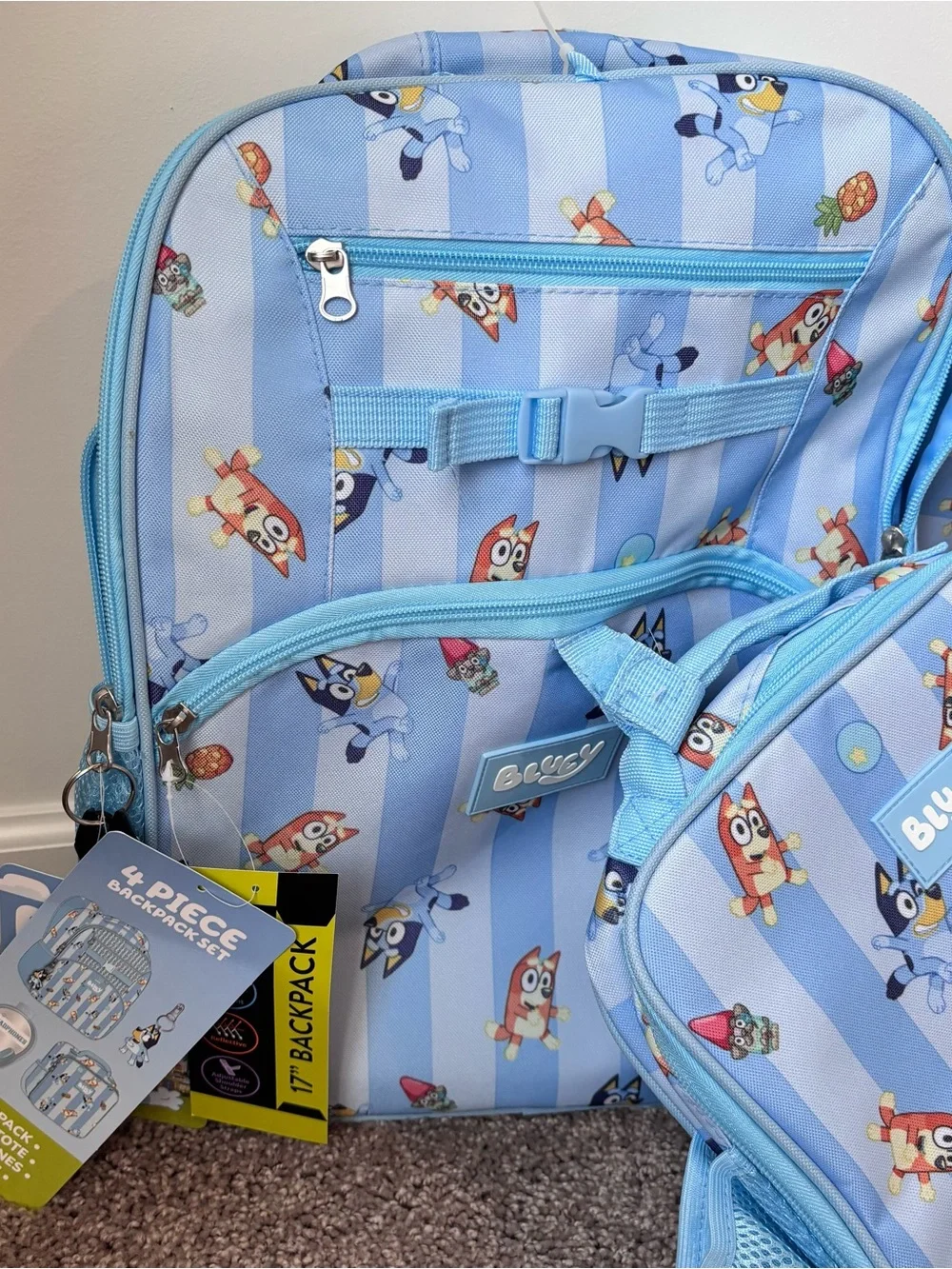 Bluey New Kids 4 Piece School Backpack, Lunchbox, Headphones, and Keychain Set